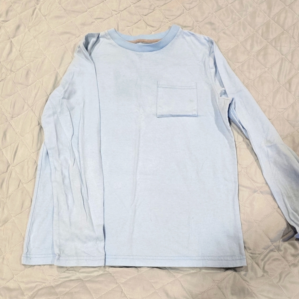 Blue Long Sleeve Tees with Crew Neck